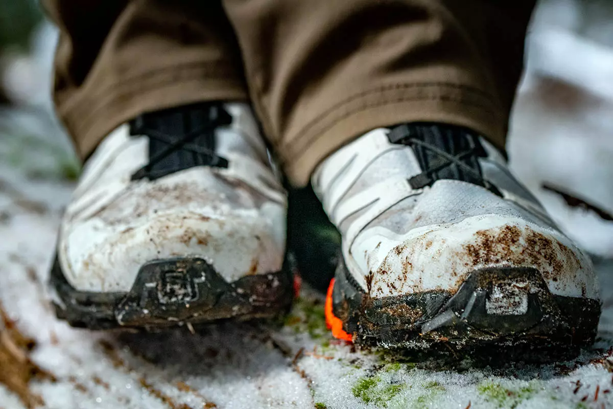 Salomon X Ultra 4 GTX hiking shoe (snowy forest hike)