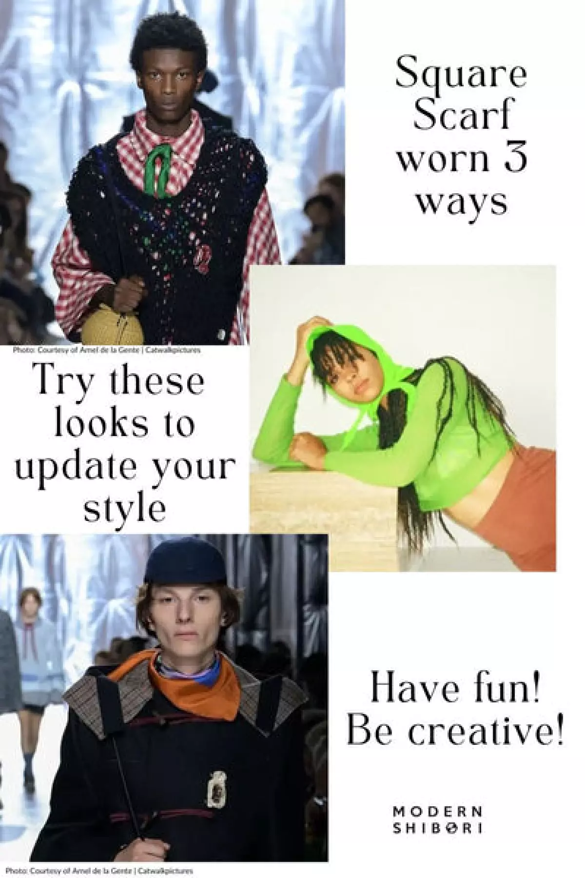 See 3 ways to wear a square scarf.