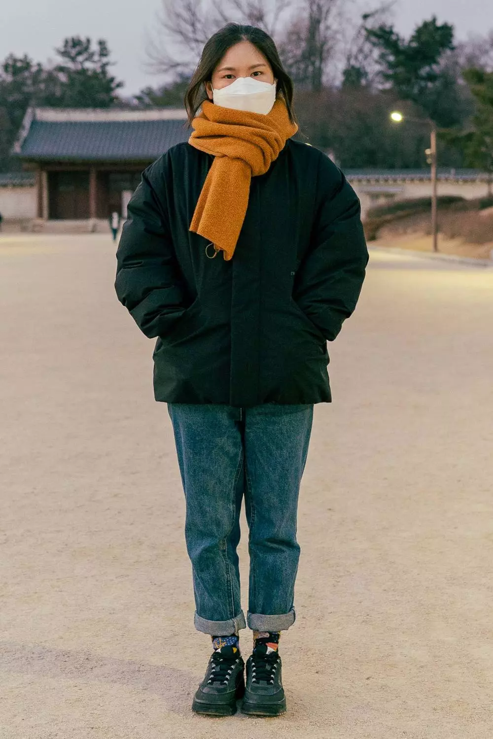 Korean outfit jeans winter coat