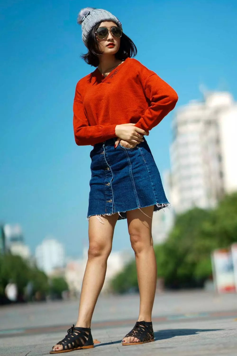 Denim skirt Korean outfit jeans