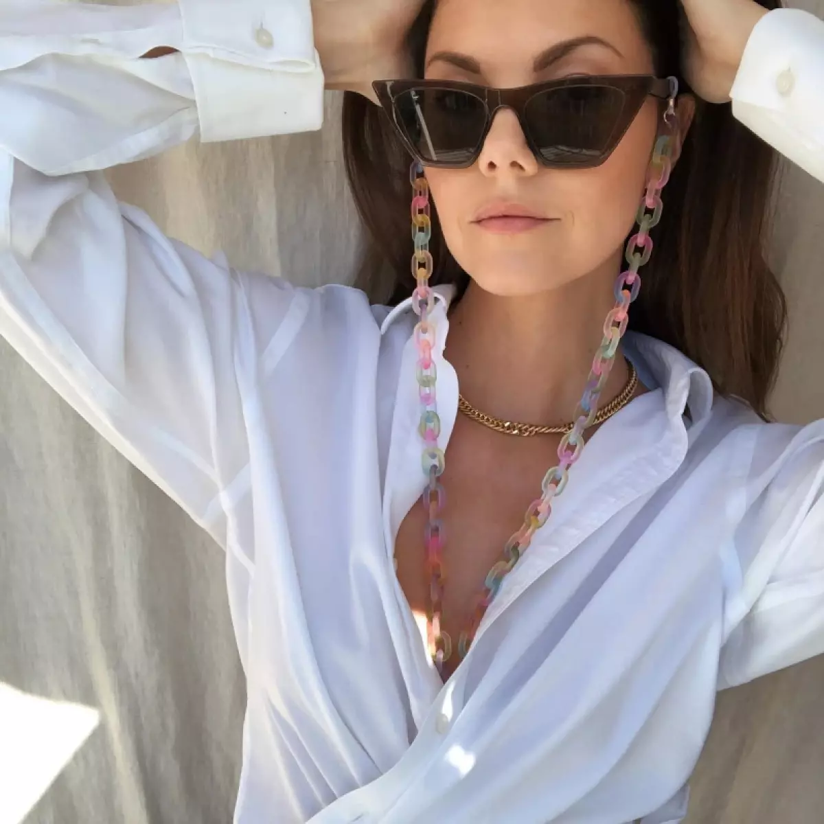 Wolf & Badger Model wearing the Pastel Compote Sunglasses Chain
