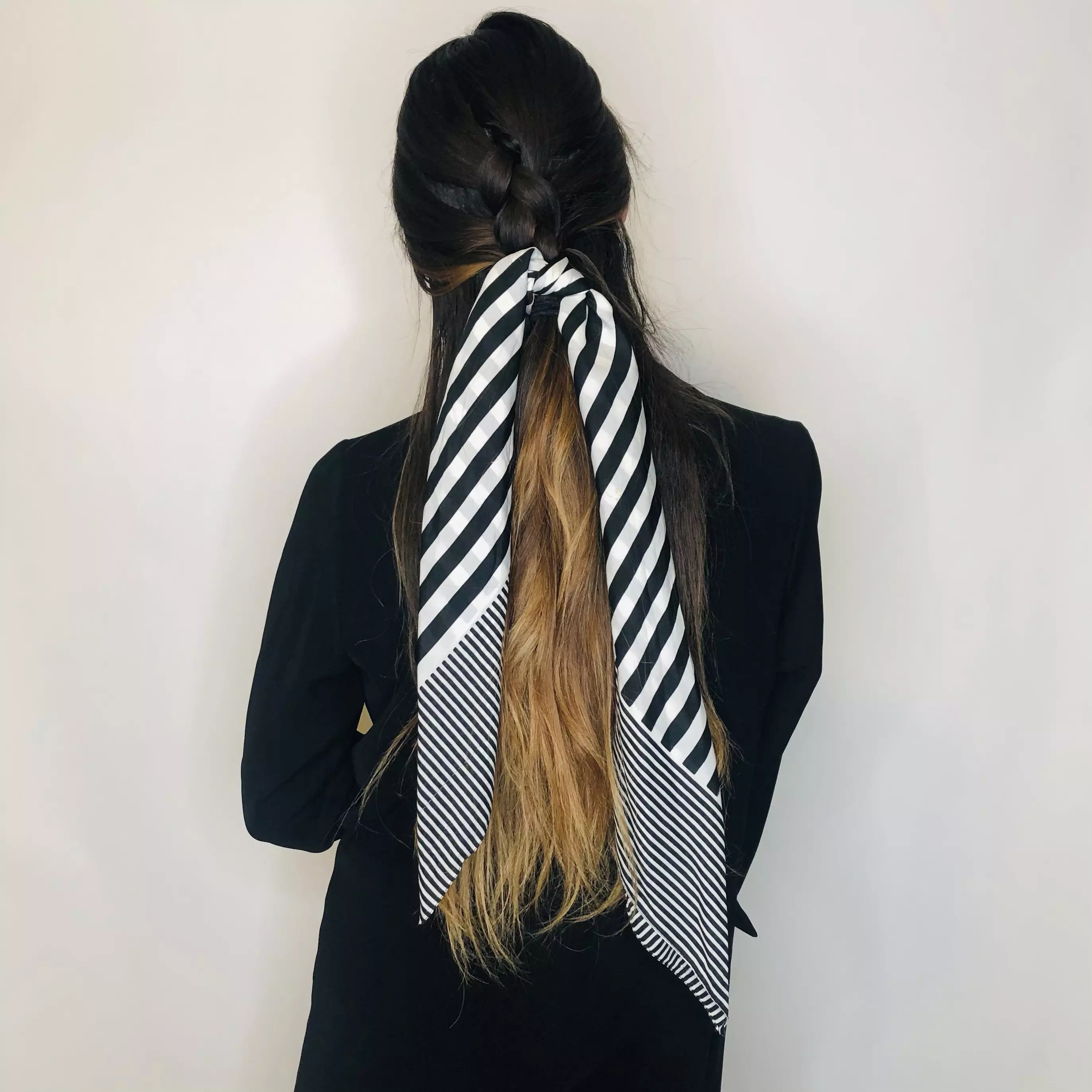Hairstyle with Scarf Ends Left to Hang Loosely