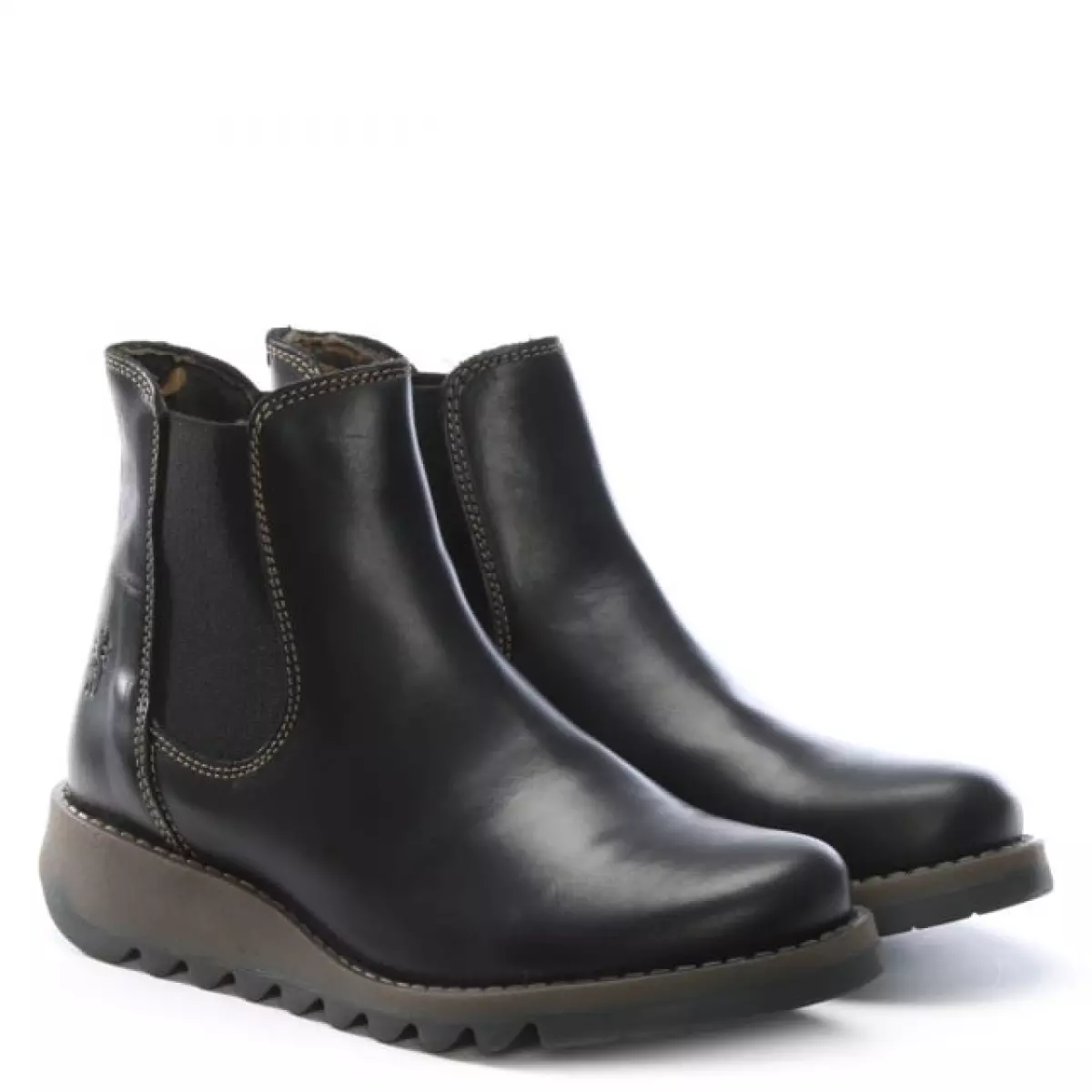 Fly London Salv Black Leather Wedge Chelsea Boots
