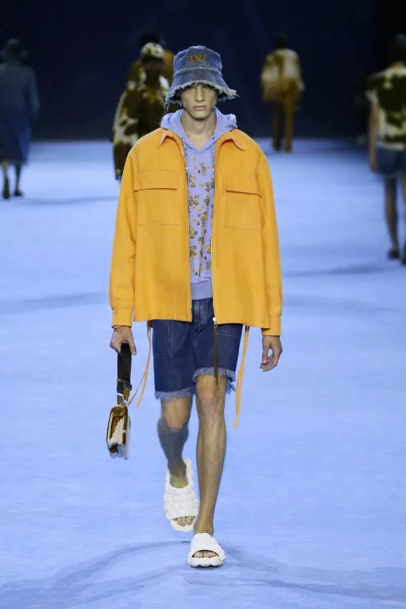 Fendi makes a case for frayed denim, with everything from shorts to bucket hats for spring-summer 2023.