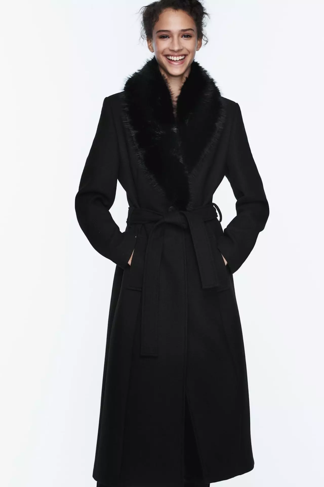 Zara wool blend coat with faux fur collar