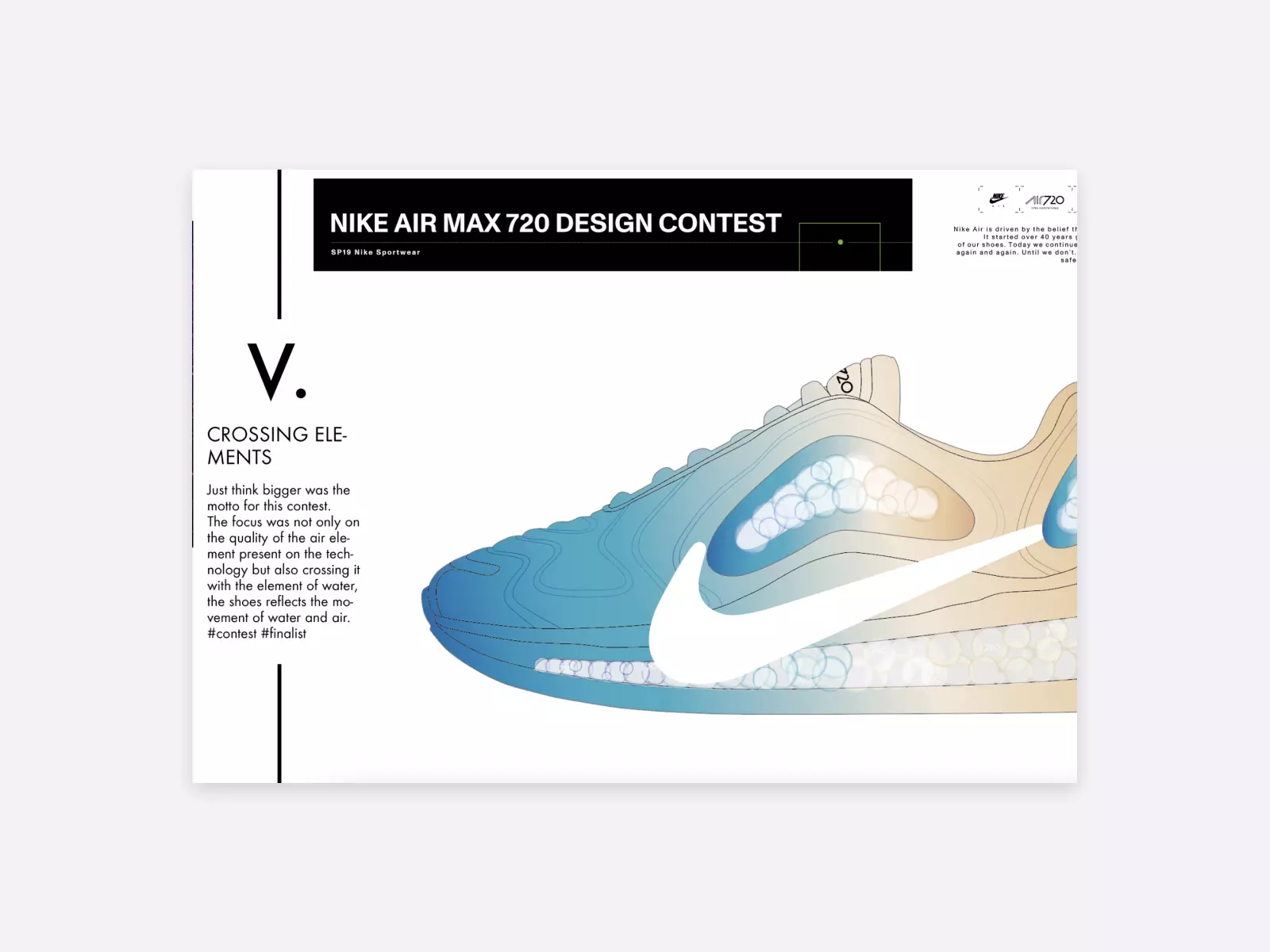 Fransico is displaying his design contest work, a Nike Air Max